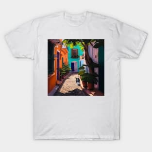 Old San Juan Colorful Homes, Plants and Cats T-Shirt